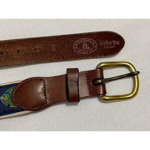 Leather Man LTD Belt Tropical Fish Size 36 Blue Hand Made Essex CT Webbed